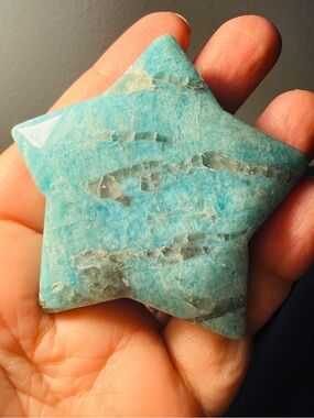 Amazonite Star Palm Stone Natural Teal Feldspar Star Carving for Harmony & Truth